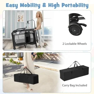 Pack and Play, 4 in 1 Portable Baby Play yard with Bassinet, Changing Table, - Thumbnail Image 5