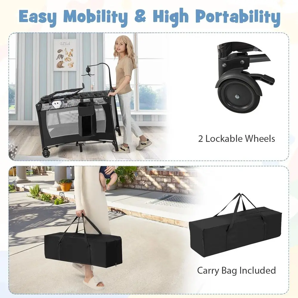 Pack and Play, 4 in 1 Portable Baby Play yard with Bassinet, Changing Table, - Image 5
