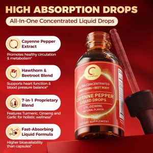 Organic Cayenne Pepper Drops 7-in-1 Complex Turmeric - Thumbnail Image 3