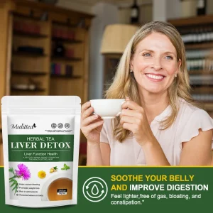 Mulittea Liver Detox Tea with Dandelion Root ,milk Thistle&Turmeric for Liver and Colon Cleanse Promote Metabolism - Thumbnail Image 3