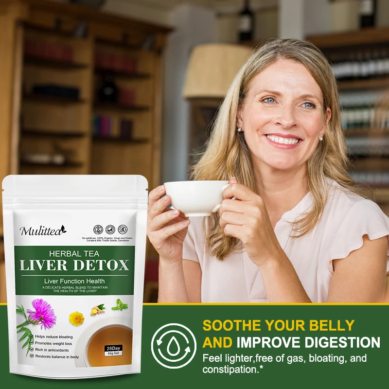 Mulittea Liver Detox Tea with Dandelion Root ,milk Thistle&Turmeric for Liver and Colon Cleanse Promote Metabolism - Image 3