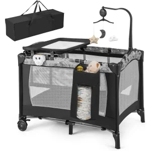 Pack and Play, 4 in 1 Portable Baby Play yard with Bassinet, Changing Table,