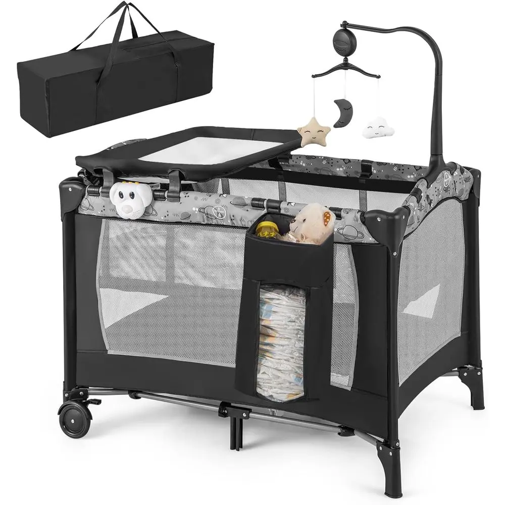 Pack and Play, 4 in 1 Portable Baby Play yard with Bassinet, Changing Table, - Image 1