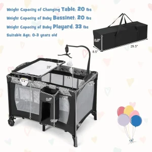 Pack and Play, 4 in 1 Portable Baby Play yard with Bassinet, Changing Table, - Thumbnail Image 6