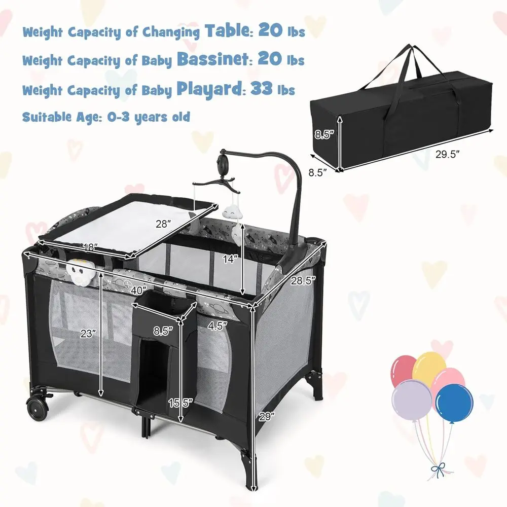 Pack and Play, 4 in 1 Portable Baby Play yard with Bassinet, Changing Table, - Image 6