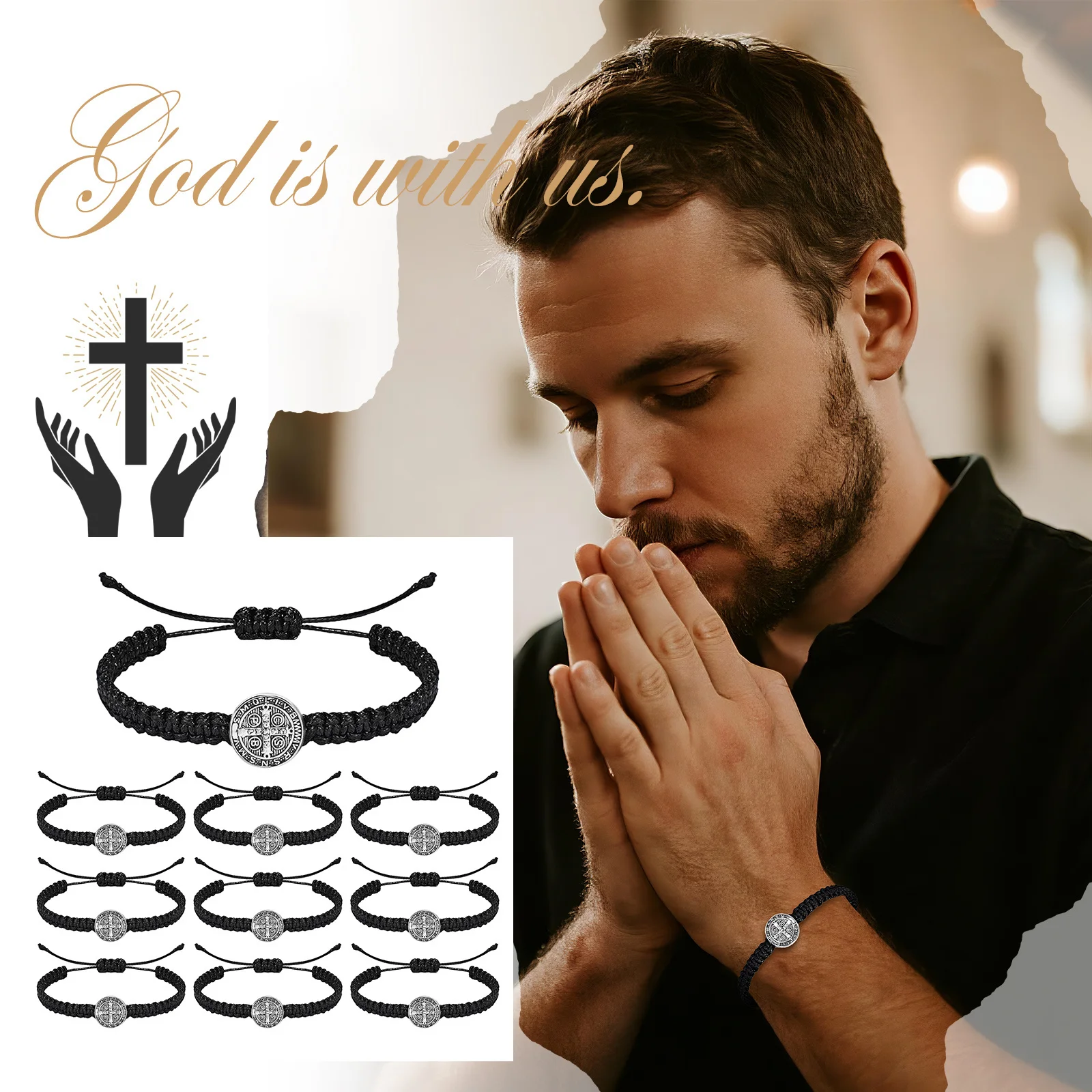 St. Benedict Handmade Braided Bracelet Set - Image 4