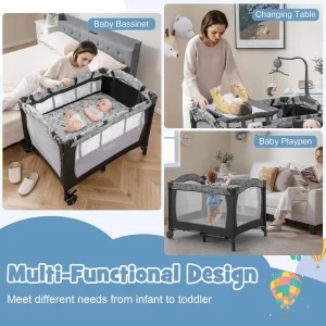 Pack and Play, 4 in 1 Portable Baby Play yard with Bassinet, Changing Table, - Thumbnail Image 2