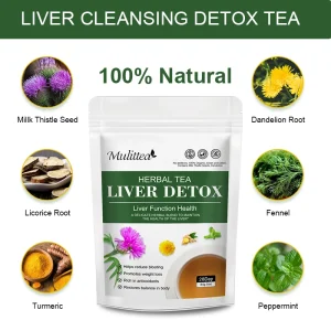 Mulittea Liver Detox Tea with Dandelion Root ,milk Thistle&Turmeric for Liver and Colon Cleanse Promote Metabolism - Thumbnail Image 4