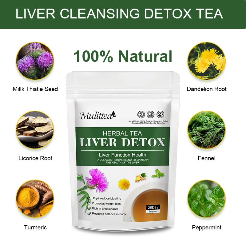 Mulittea Liver Detox Tea with Dandelion Root ,milk Thistle&Turmeric for Liver and Colon Cleanse Promote Metabolism - Image 4