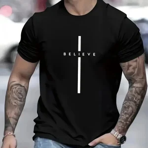 Men's Minimalist Faith-Based Cross  Print T-Shirt