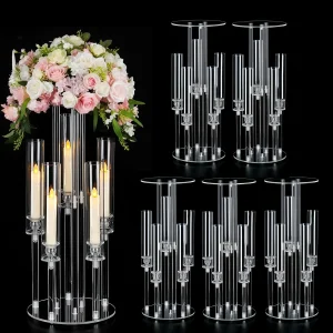 6Pcs Clear Acrylic 5 Arm Candelabra