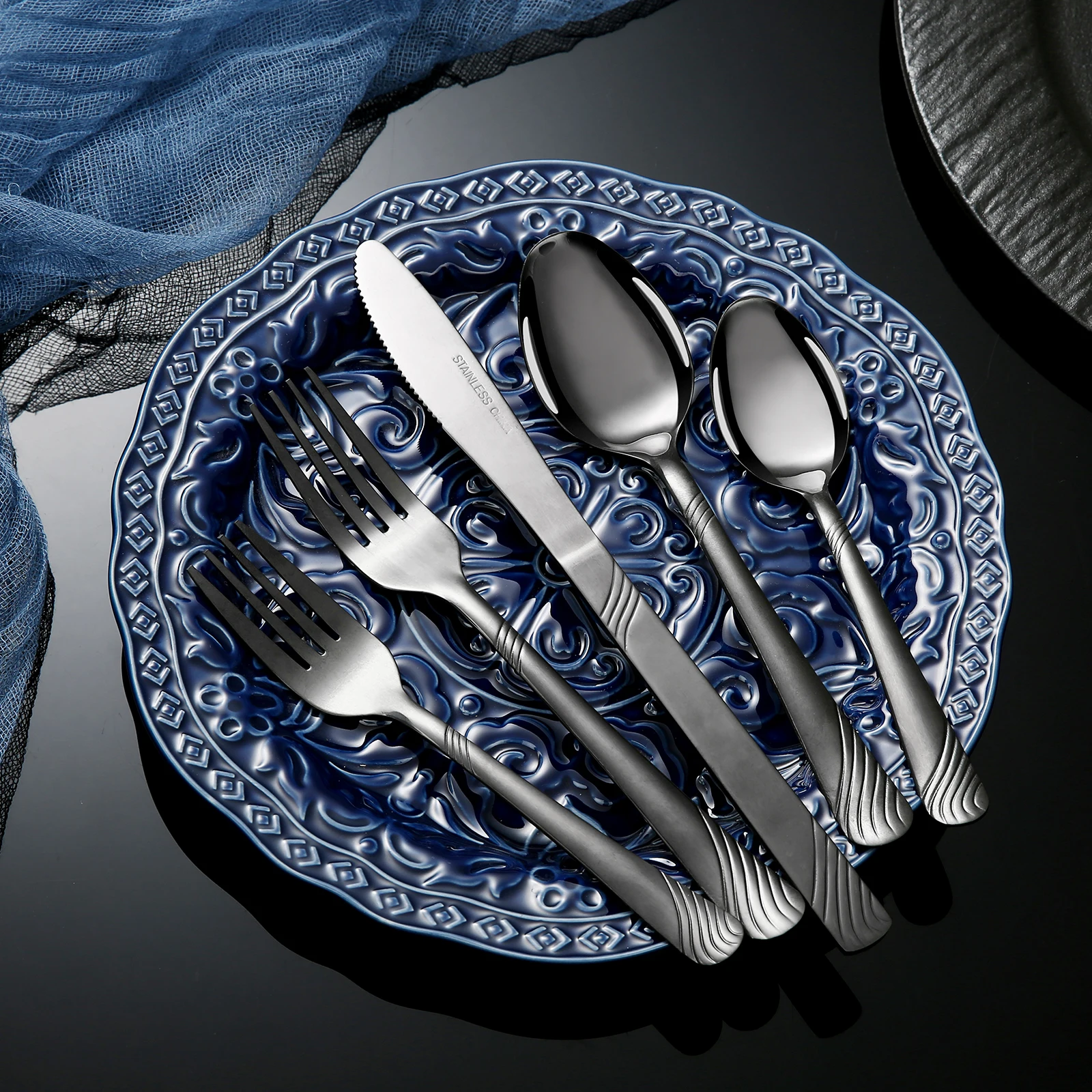 HANSMART 48PCS Stainless Steel Black Flatware Set - Image 2