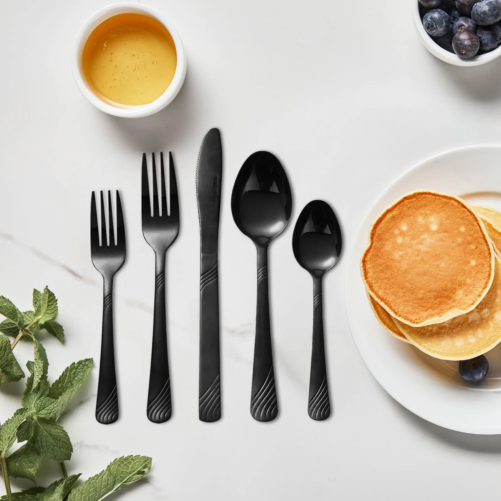 HANSMART 48PCS Stainless Steel Black Flatware Set - Image 4