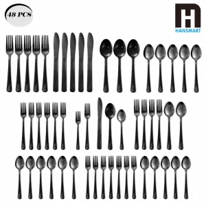 HANSMART 48PCS Stainless Steel Black Flatware Set