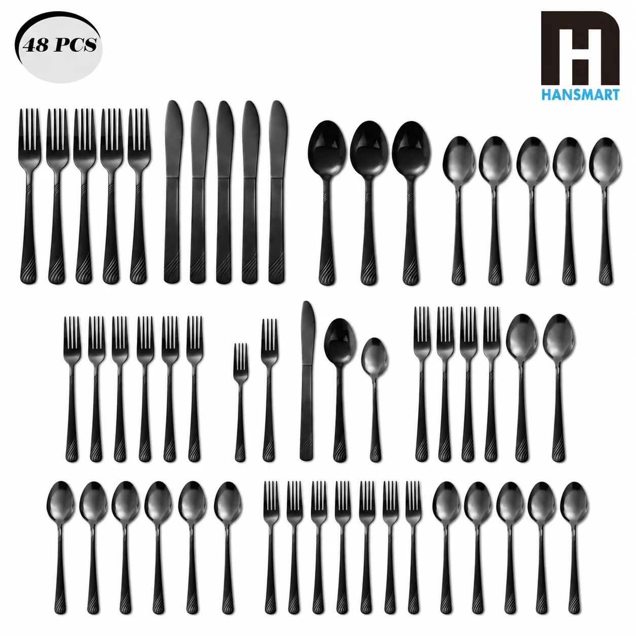 HANSMART 48PCS Stainless Steel Black Flatware Set - Image 1