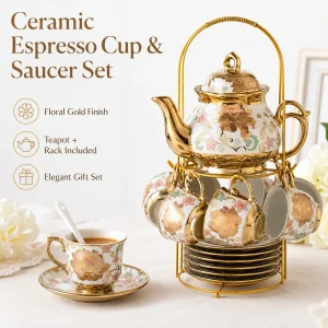 20PCS Ceramic Tea Set with Teapot Espresso