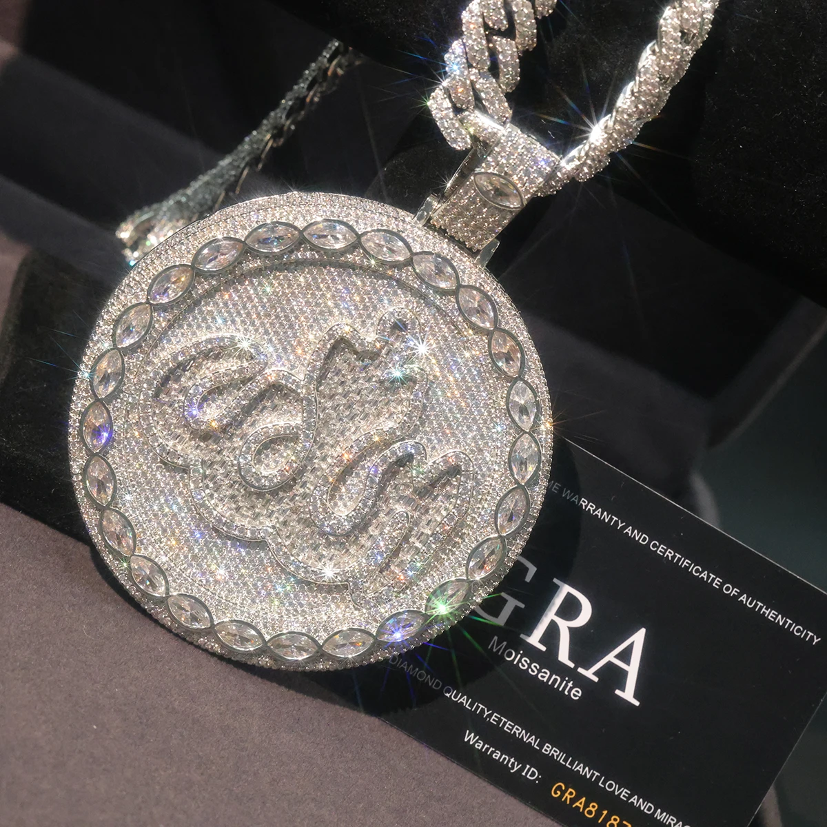18K Gold Plated Round Allah Zircon Pendant - Image 4