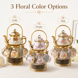20PCS Ceramic Tea Set with Teapot Espresso - Thumbnail Image 2