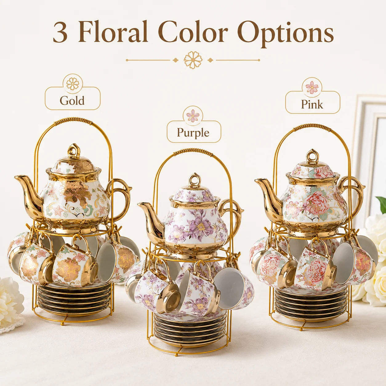 20PCS Ceramic Tea Set with Teapot Espresso - Image 2