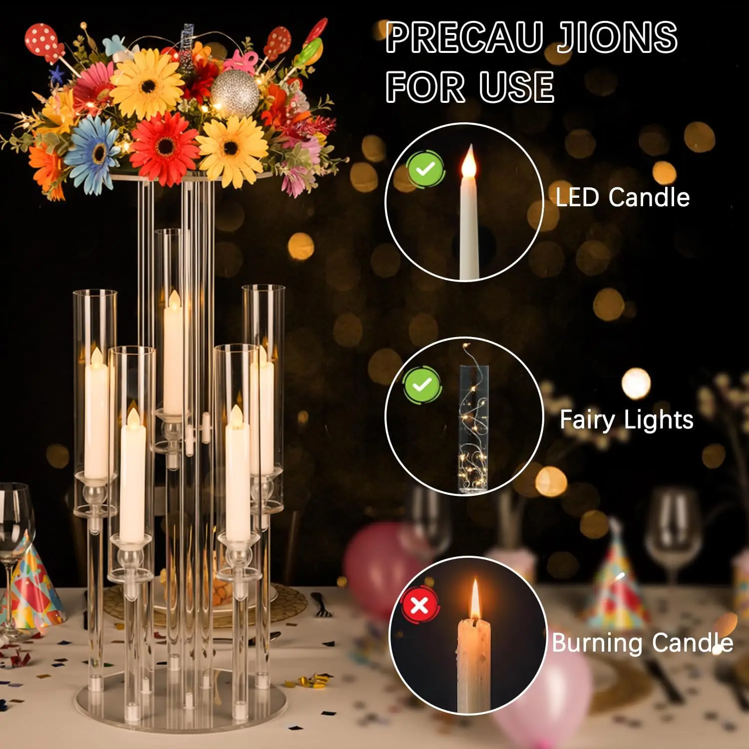 6Pcs Clear Acrylic 5 Arm Candelabra - Image 4