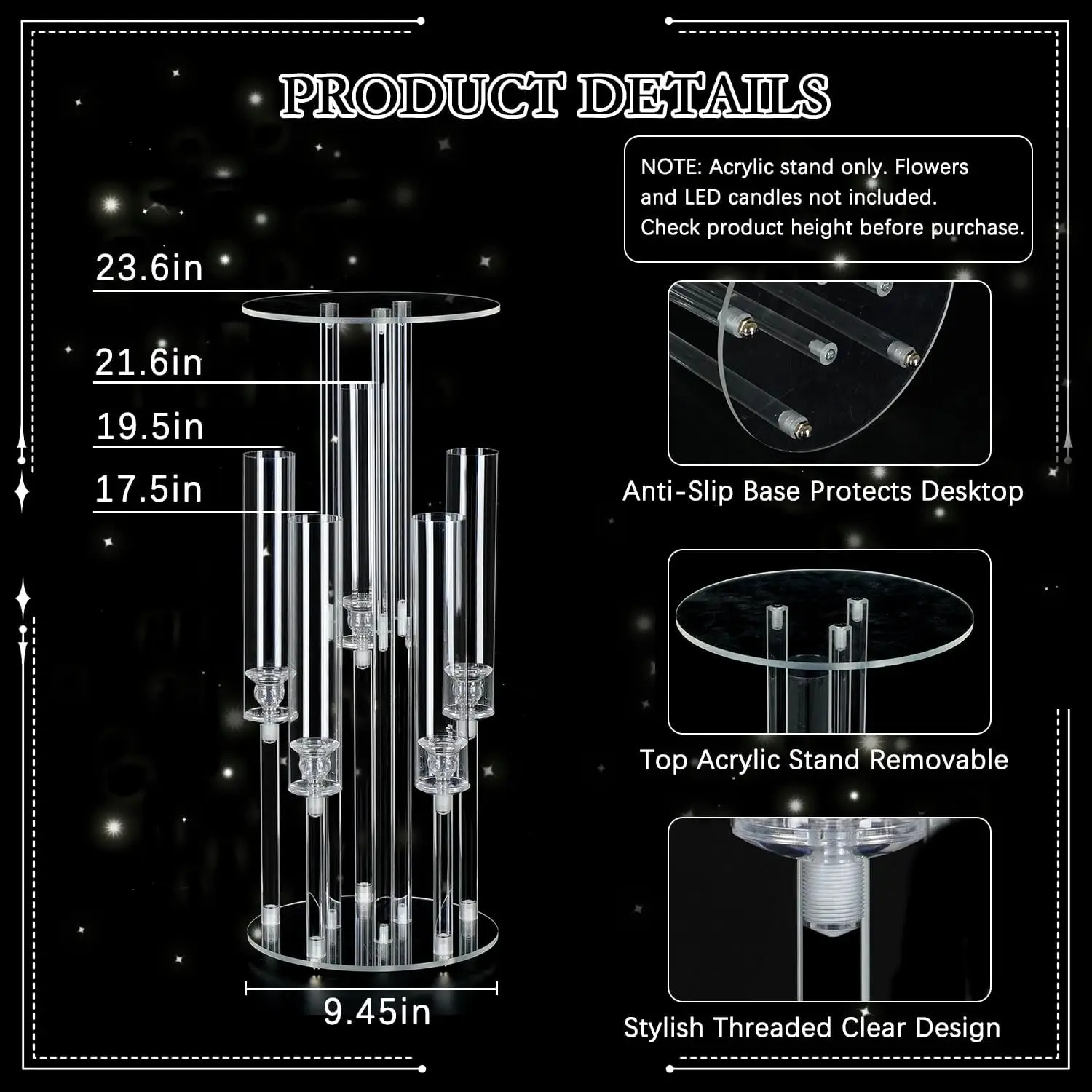6Pcs Clear Acrylic 5 Arm Candelabra - Image 3