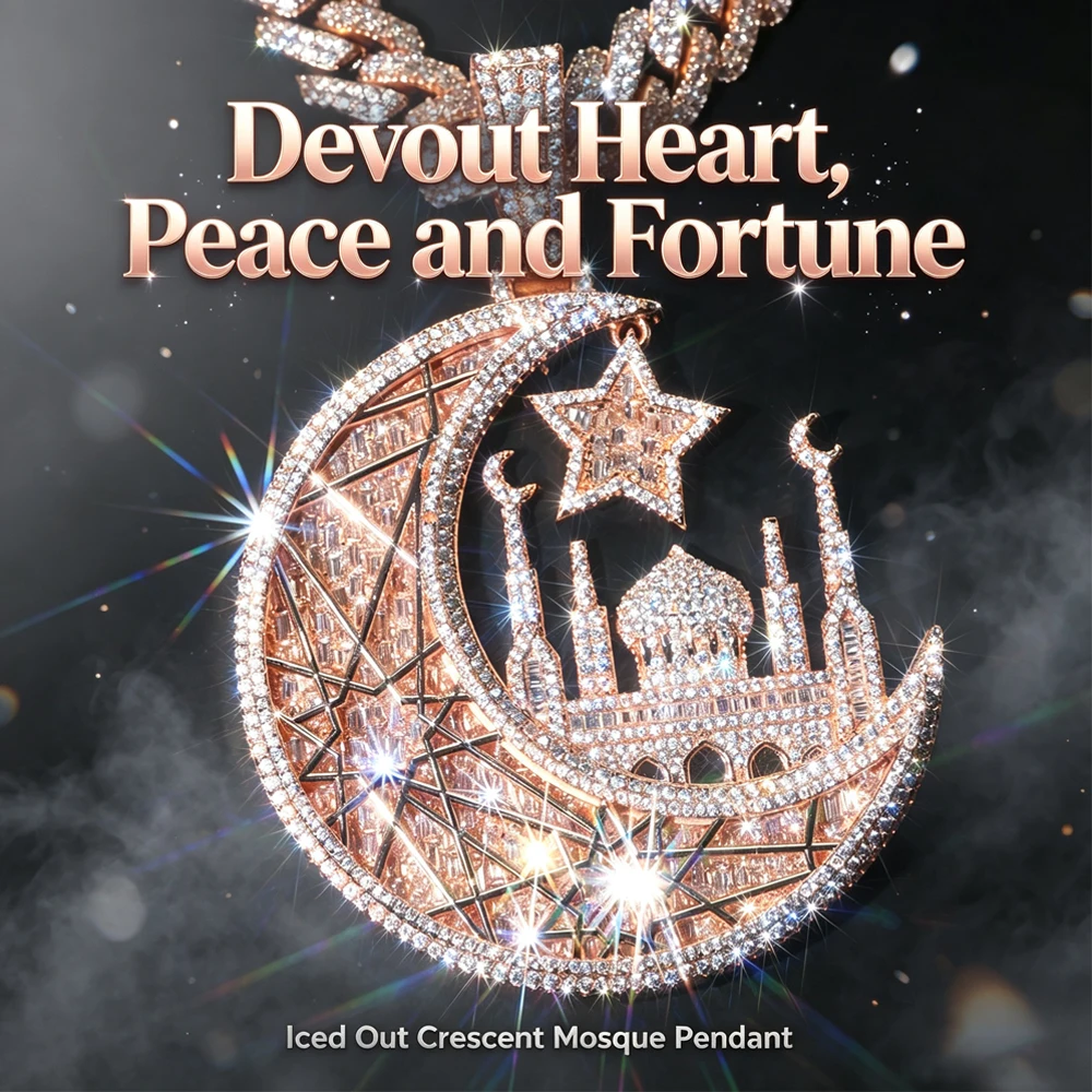 Iced Crescent Mosque Star Pendant - Image 1