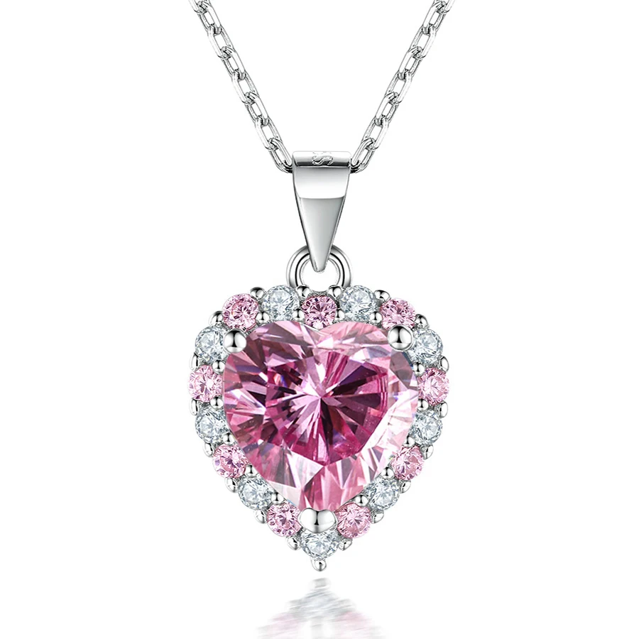 Heart Cut Pink 2CT Total Moissanite Necklace Earring Set - Image 1